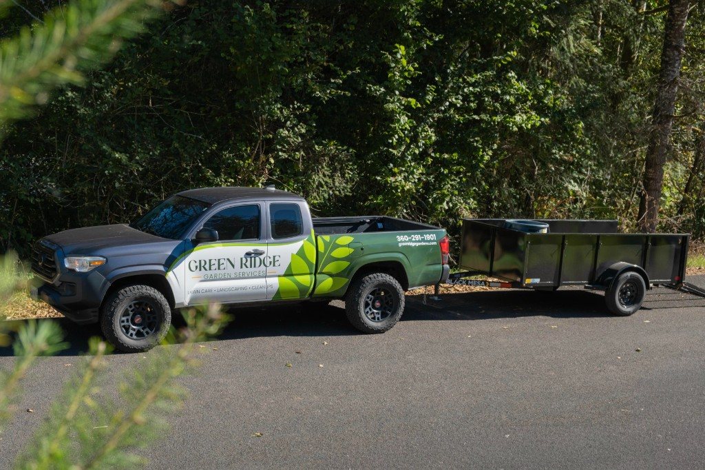 Green Ridge Garden Services truck and trailer